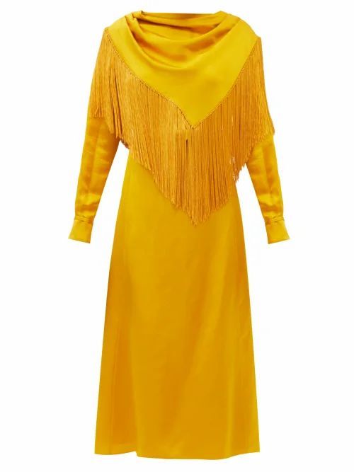Gabriela Hearst - Rouge Fringed Hammered Silk-satin Dress - Womens - Yellow