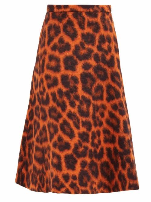 Leopard-print Alpaca-blend Midi Skirt - Womens - Orange Multi