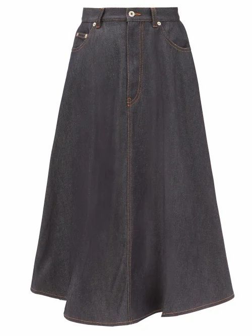 Loewe - Pleated-back Cotton-denim Skirt - Womens - Denim
