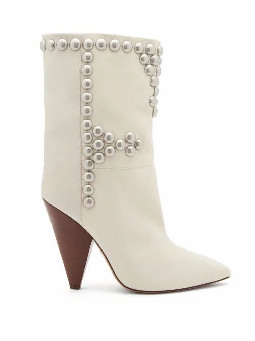 Isabel Marant - Layo Studded Cone-heel Leather Calf Boots - Womens - White