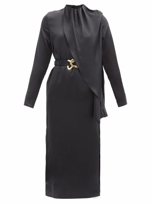 Berna Belted Silk-satin Dress - Womens - Black