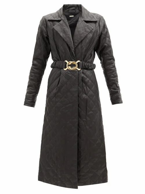 Sally Belted Quilted-leather Shirt Dress - Womens - Black