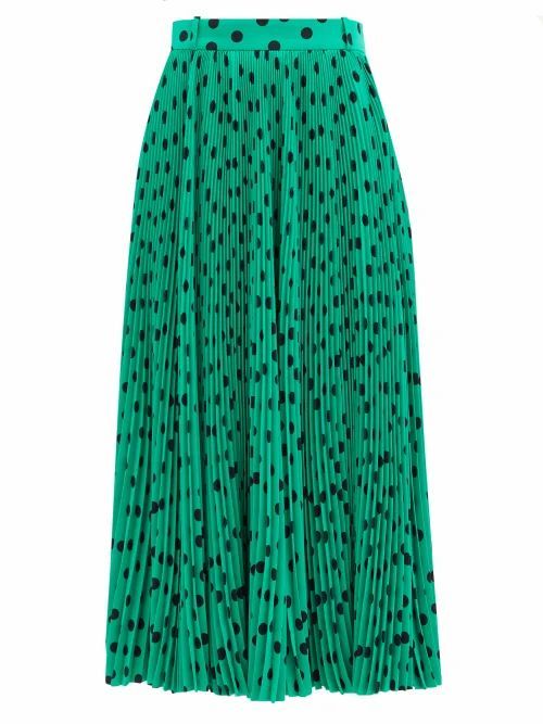 Logo-jacquard Polka-dot Silk Skirt - Womens - Green Print