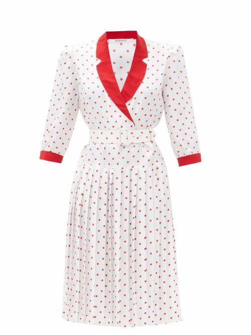 Rodarte - Belted Polka-dot Silk-satin Dress - Womens - Red White
