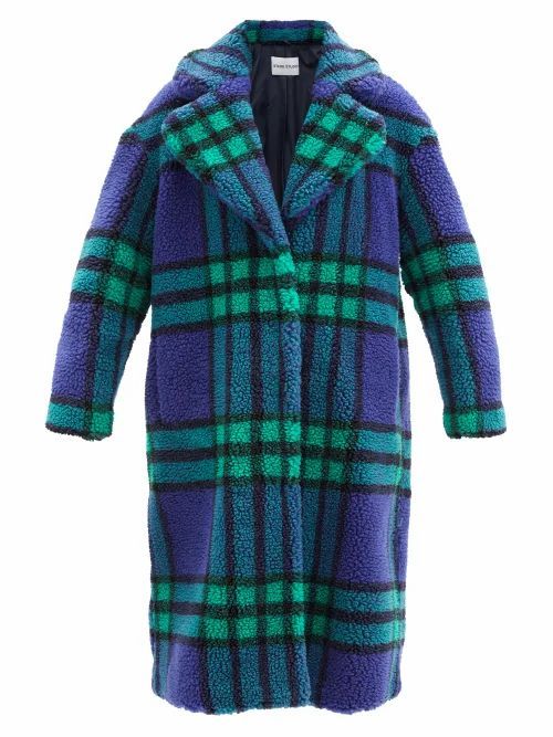 Stand Studio - Camilla Check Recycled-fibre Faux-shearling Coat - Womens - Green Navy