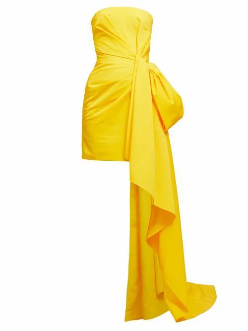 Carolina Herrera - Draped Gathered Faille Mini Dress - Womens - Yellow