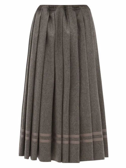 Pleated Wool-flannel Midi Skirt - Womens - Grey