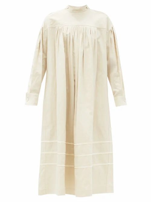 Pintucked Linen-blend Midi Dress - Womens - Cream
