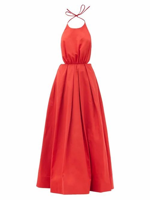 Staud - Georgia Halterneck Cotton-blend Poplin Maxi Dress - Womens - Red