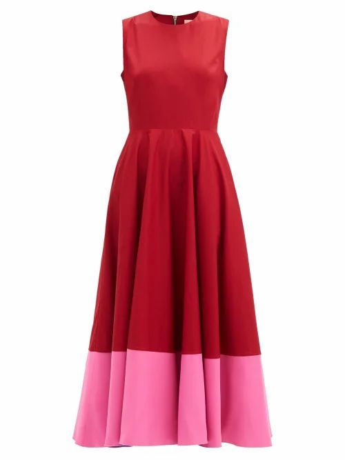 Athena Colour-blocked Cotton-poplin Dress - Womens - Burgundy