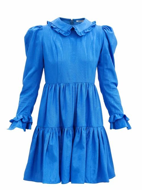 Batsheva - Lucy Ruffled Moiré Mini Dress - Womens - Blue