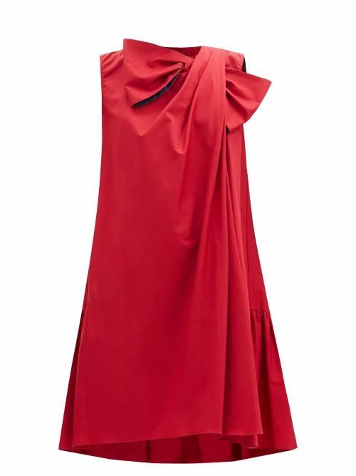 Roksanda - Selena Bow Appliqué Draped Cotton-poplin Dress - Womens - Burgundy