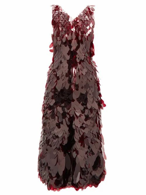 V-neck Sequin-chainmail Midi Dress - Womens - Burgundy