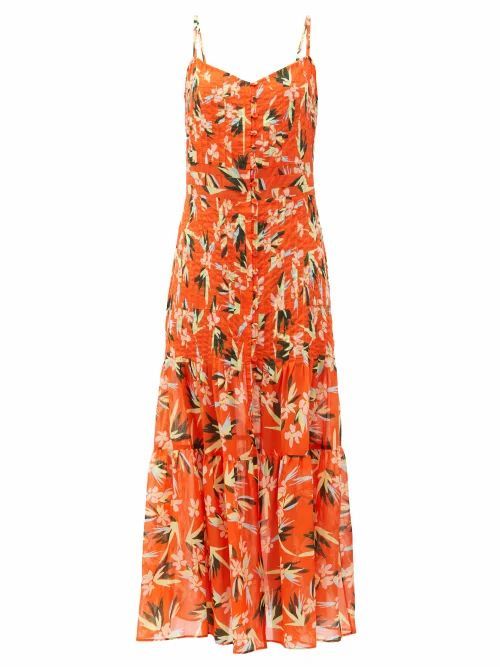 The Tilda Floral-print Pleated Cotton Dress - Womens - Orange Print