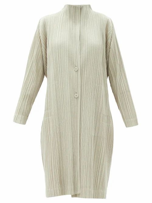 Pleats Please Issey Miyake - Single-breasted Technical-pleated Coat - Womens - Beige