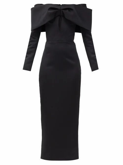 Bow-embellished Off-the-shoulder Satin Dress - Womens - Black
