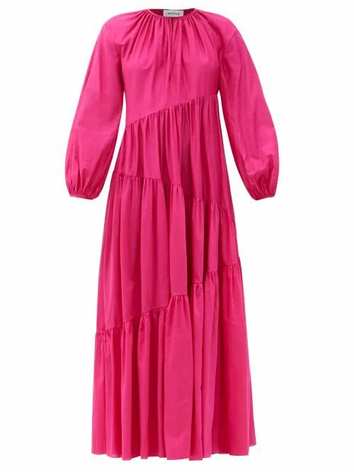 Matteau - Asymmetric Cotton-blend Maxi Dress - Womens - Fuchsia