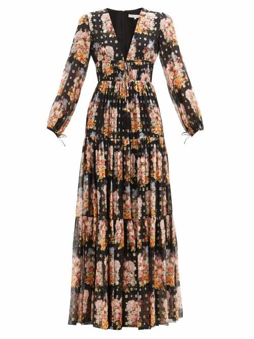 Freya Floral-print Tiered Silk-blend Maxi Dress - Womens - Black Multi