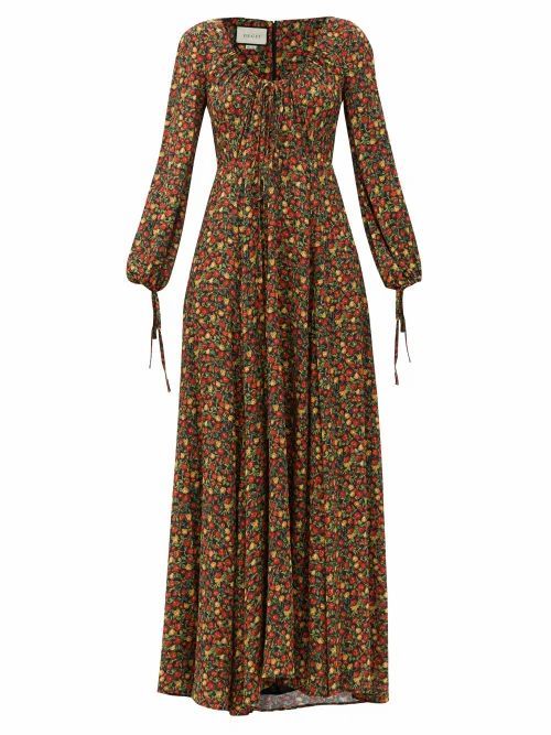 Gucci - Liberty-print Crepe Maxi Dress - Womens - Brown Print