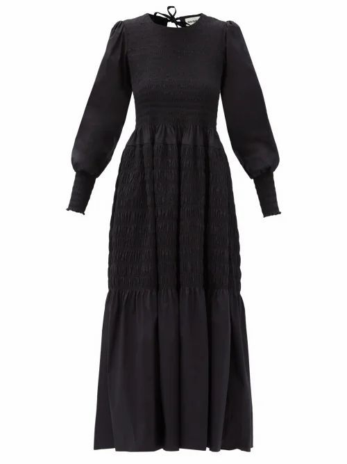 Michaela Shirred Cotton-blend Dress - Womens - Black
