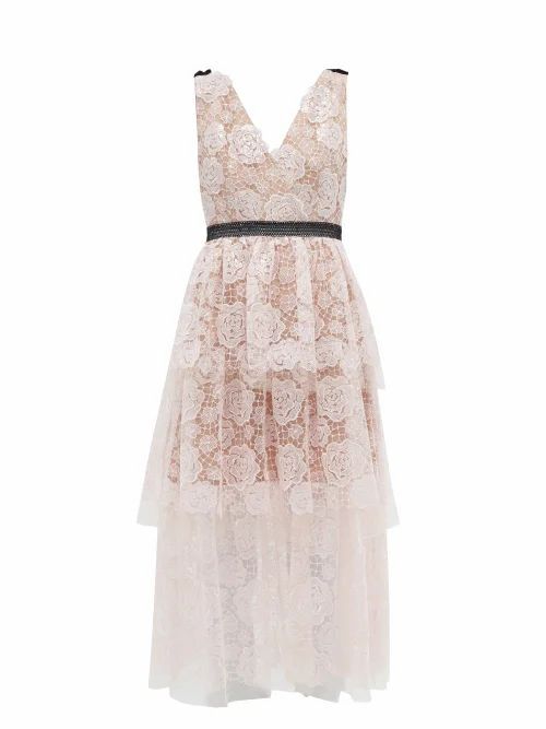 Self-portrait - Starlet Rose Floral-embroidered Tulle Midi Dress - Womens - Light Pink