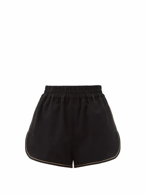 Fendi - Logo-embroidered Topstitched Cotton-blend Shorts - Womens - Black