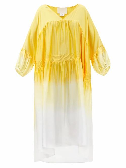 Anaak - Airi V-neck Tiered Dip-dyed Silk Dress - Womens - Yellow Multi