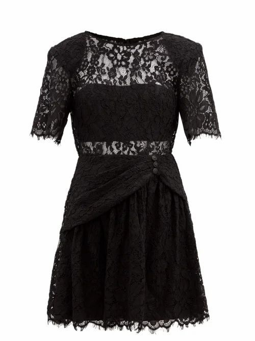 Gathered Cotton-blend Corded-lace Mini Dress - Womens - Black