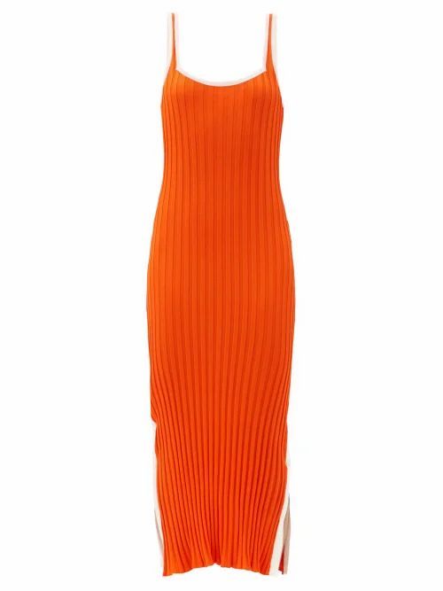 The Kimberly Side-slit Ribbed-jersey Midi Dress - Womens - Orange White