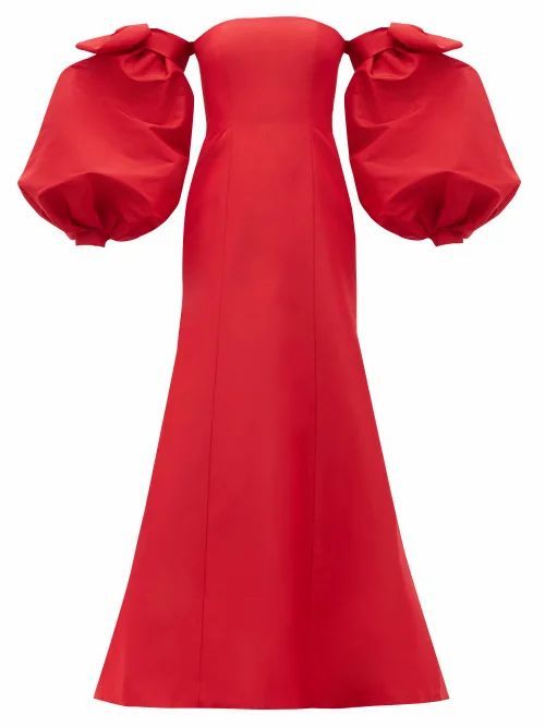 Carolina Herrera - Detachable Puff-sleeve Silk-faille Gown - Womens - Red