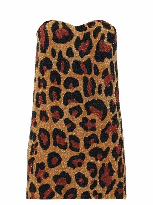 Strapless Leopard-pattern Sequin Mini Dress - Womens - Leopard