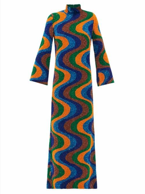 Ashish - Sequinned-stripe Georgette Maxi Dress - Womens - Multi