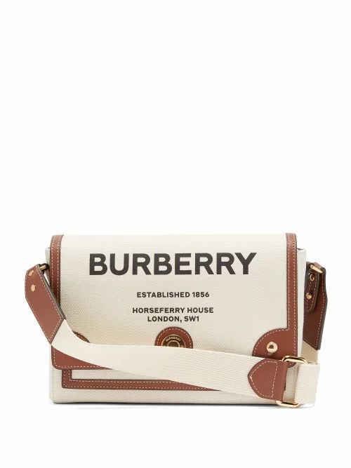 Burberry - Note Horseferry-print Canvas And Leather Bag - Womens - Ivory Multi