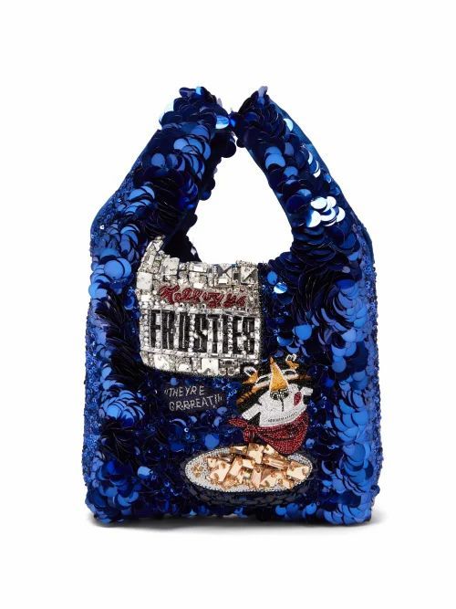 Anya Hindmarch - Frosties Sequinned Recycled-satin Tote Bag - Womens - Blue Multi