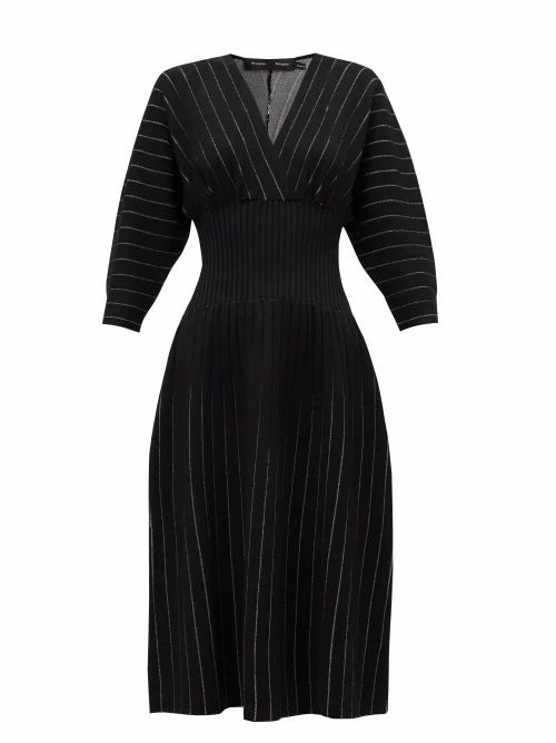 Proenza Schouler - Chalk-stripe Ribbed-waist Jersey Midi Dress - Womens - Black Multi