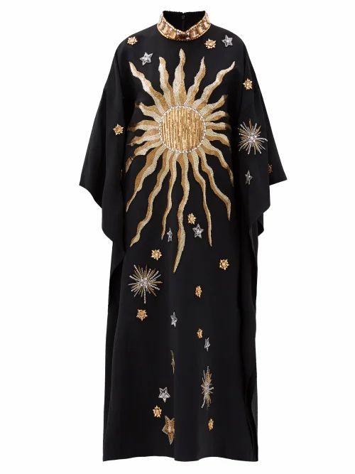 Andrew Gn - Constellation Bead-embroidered Crepe Kaftan - Womens - Black