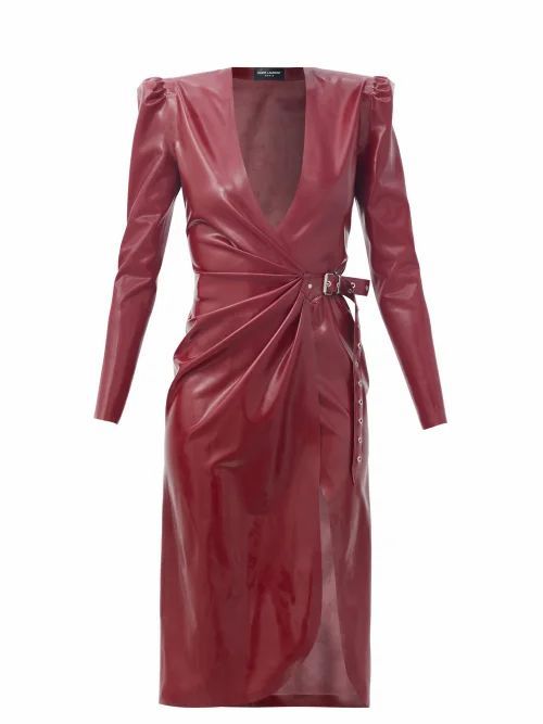 Buckled Latex Wrap Dress - Womens - Red