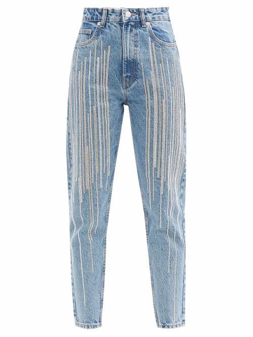 Upcycled Swarovski-crystal Cropped High-rise Jeans - Womens - Denim