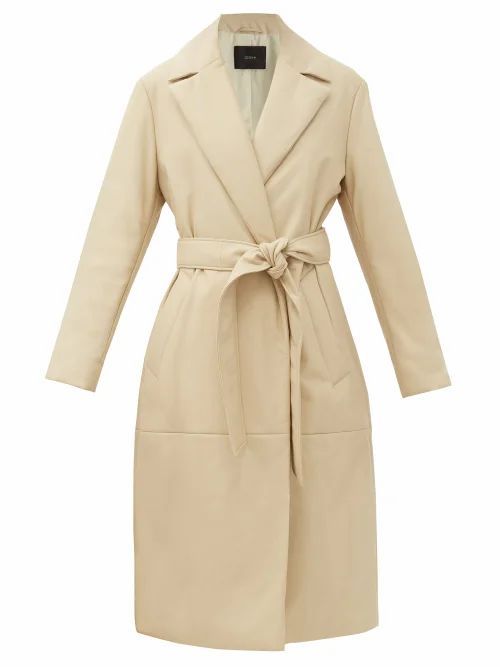 Cola Belted Padded-leather Coat - Womens - Cream