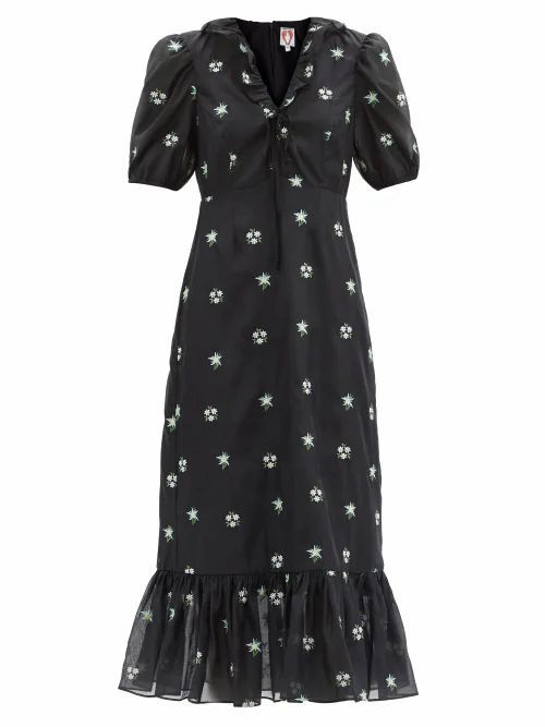 Shrimps - Oakley Floral-embroidered Voile Midi Dress - Womens - Black Multi