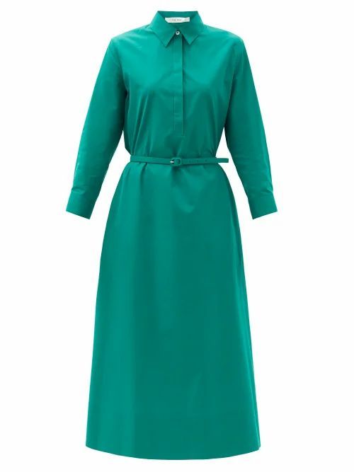 Tanita Belted Cotton Shirt Dress - Womens - Green