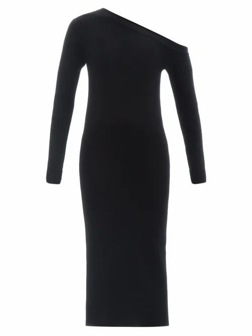 Kitty One-shoulder Cashmere Midi Dress - Womens - Black