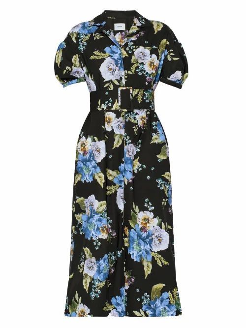 Frederick Carnation Bouquet-print Cotton Dress - Womens - Black Print