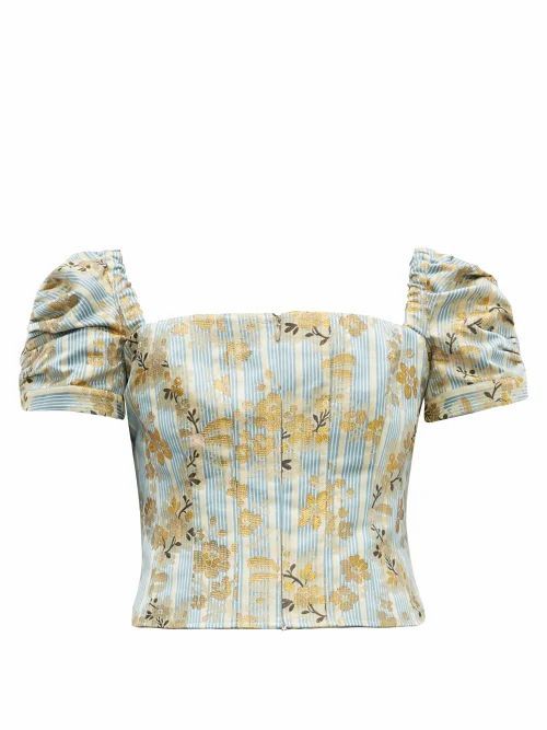 Brock Collection - Platano Floral Cotton-blend Jacquard Cropped Top - Womens - Blue Multi
