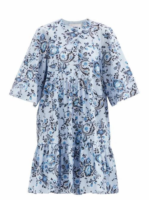 Edison Graphic Vine-print Cotton-poplin Dress - Womens - Light Blue