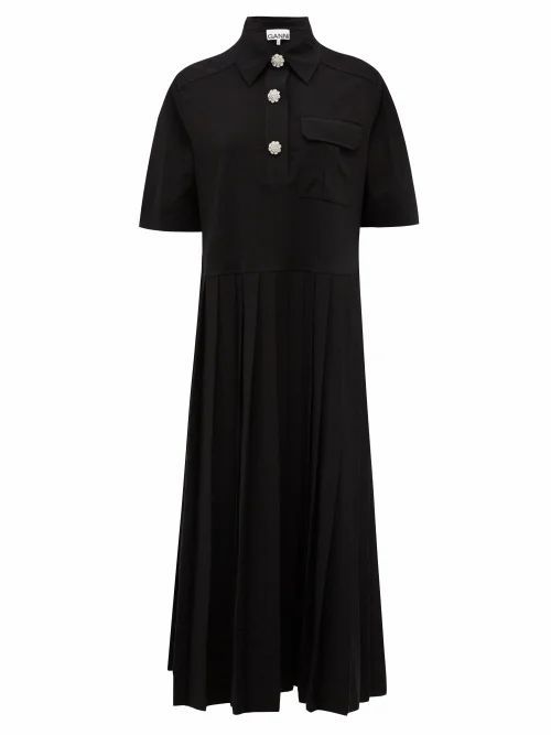 Ganni - Crystal-button Jersey Midi Shirt Dress - Womens - Black