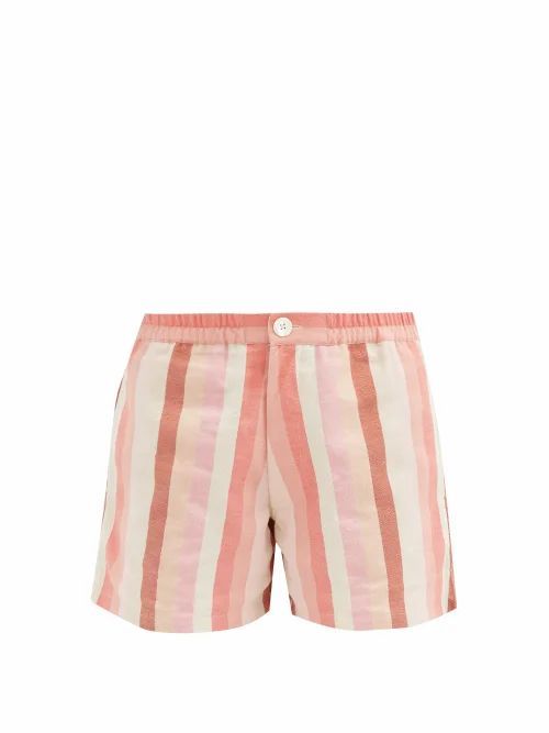 Marrakshi Life - Striped Cotton-blend Shorts - Womens - Pink Stripe