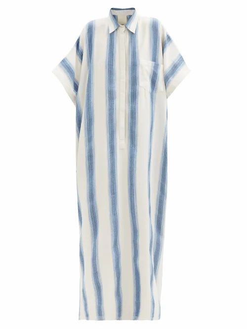 Marrakshi Life - Point-collar Jacquard-stripe Cotton-blend Kaftan - Womens - Blue Stripe