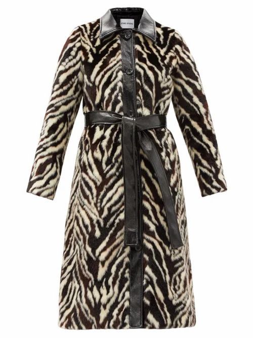Aurora Belted Zebra-print Faux-fur Coat - Womens - Black White