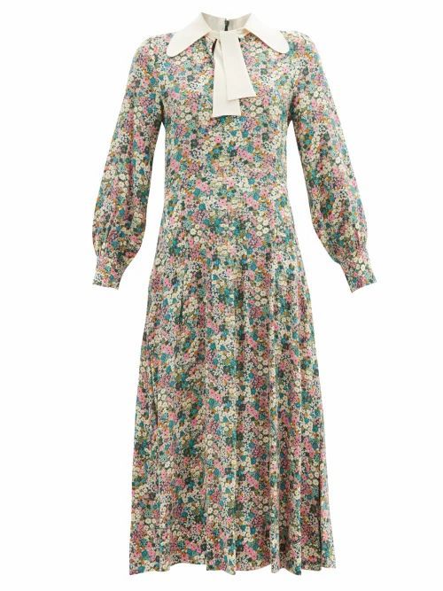See By Chloé - Floral Meadow-print Silk Crepe-de-chine Midi Dress - Womens - Green Print